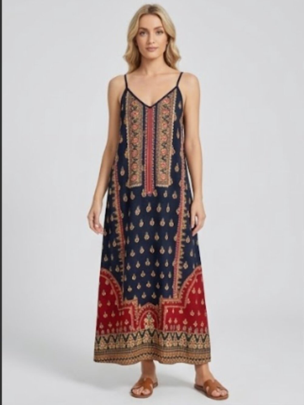 Boho Medallion Print V-Neck Maxi Dress